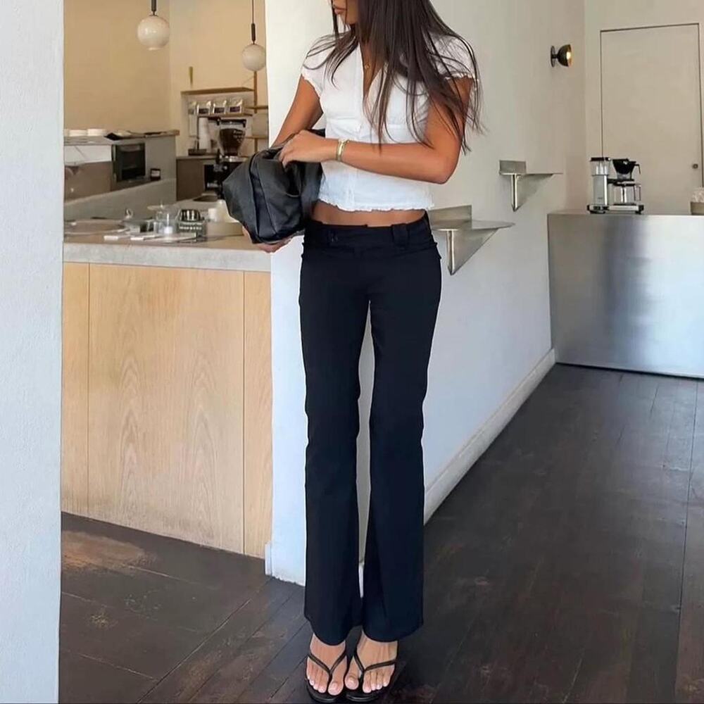 Tiger mist black mid waisted straight leg trousers